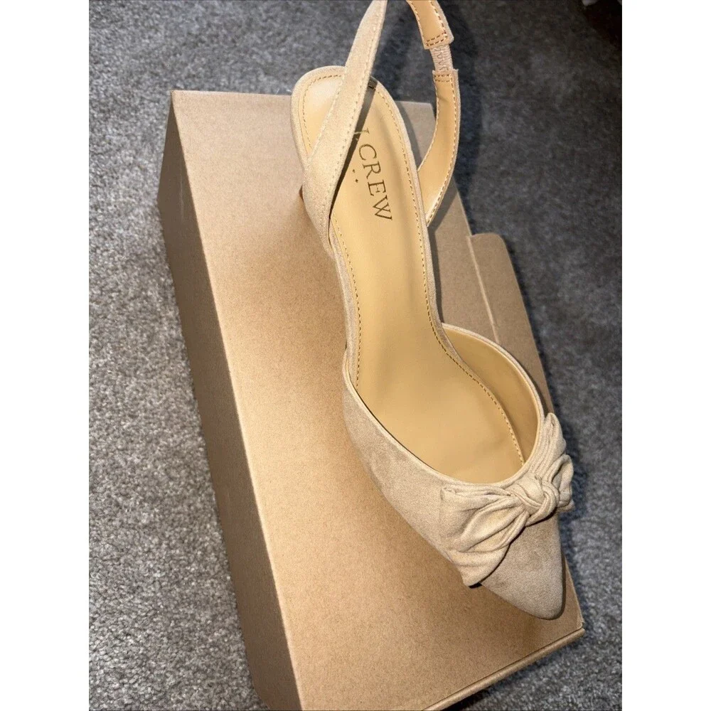 J Crew Slingback Kitten Heel Cintage Sandstone Beige Suede Size 7.5 NEW